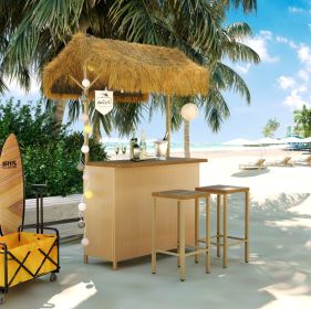 GO Hawaiian-style Bar Height Patio Set With PE Grass Canopy, Outdoor Bar Table And Stools With Adjus