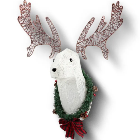 Lighted Christmas Wall Decor Reindeer Head, 39 Pre-lit 3D Rudolph Hanging Wreath For Front Door Window Indoor Outdoor Xmas Decor Lighted Holiday Displ