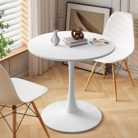 32"Modern Round Dining Table with Round MDF Table Top; Metal Base Dining Table;  End Table Leisure Coffee Table; White