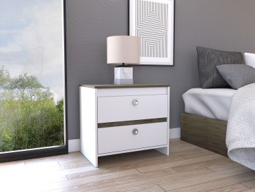 Idaly Nightstand; Superior Top; Two Drawers -White / Dark Brown