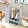 Kids Costume Organizer; Costume Rack; Kids Armoire; Open Hanging Armoire Closet with Mirror-WHITE