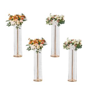 VEVOR 4PCS 35.43inch Tall Crystal Wedding Flowers Stand, Luxurious Centerpieces Flower Vases Crystal Gold Vase Metal