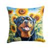 Rottweiler in Sunflowers Throw Pillow Machine Washable, Indoor Outdoor Decorative Pillow for Couch, Bed or Patio, 14Hx14W