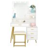 FCH Large Vanity Set with 9 LED Bulbs, Makeup Table with Cushioned Stool, 3 Storage Shelves 4 Drawers, Dressing Table Dresser Desk for Women, Girls