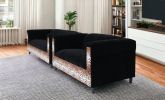 Black Velvet Loveseat and Sofa Set for Living Room with Leopard Print, Modern Décor Couch Sets for Living Room, Bedrooms with Solid Wood Frame