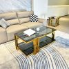 Golden Stainless Steel Double-Layer Black Tempered Glass Coffee Table Set for Bed Room, Living Room