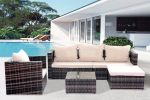 Rattan Patio Furniture Set Wicker Sofa Cushioned Sectional Furniture Set Garden Patio Sofa Set (4 Pieces, Brown)