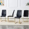 Modern dining chairs with faux leather padded seats, dining room chairs, gold metal leg upholstered chairs, suitable for kitchens, living rooms