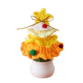 Knitted Mini Xmas Tree Simulation Crochet Xmas Tree Bonsai Ornament for Mall Store Home Decor Pink (Option: C-yellow)