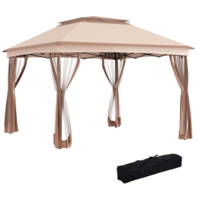 Pop-up Awning, Outdoor Patio Gazebo Shelter With Detachable Zipper Net, Instant Event Tent With 114 Square Feet Of Shade And Backyard, Garden, Khaki C (Color: Brown)