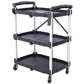 Iron Plastic Folding Service Cart (Option: Black and Silver)