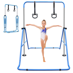 Functional Adjustable Height Children's Horizontal Gymnastic Bar With Bear Rings (Color: Blue)