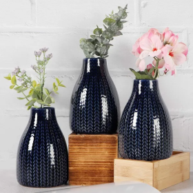 Flower Vase Set Of 3 (Color: Blue)