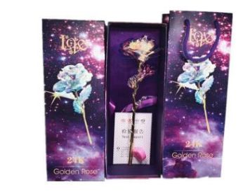 24K Luminous Color Gold Rose Flower Set (Option: Base and light)