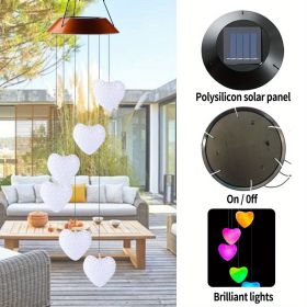 GANGES SA Solar Led Color-Changing Wind Chime Hanging Light; Wind Chime With Hanging Heart Shaped Ornaments; Festive Decoration For Courtyard; Garden (Color: Black top cover)