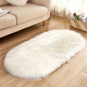 1pc Super Soft Area Rug, Plush Fluffy Faux Sheepskin Oval Floor Mat For Living Room Bedroom, Machine Washable Bedside Rugs (Color: White, size: 19.69*31.5inch)