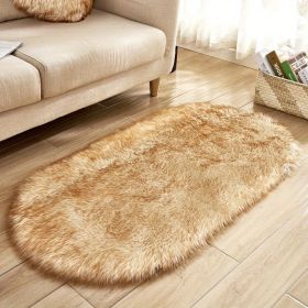 1pc Super Soft Area Rug, Plush Fluffy Faux Sheepskin Oval Floor Mat For Living Room Bedroom, Machine Washable Bedside Rugs (Color: White Yellow Tip, size: 23.62*47.24inch)