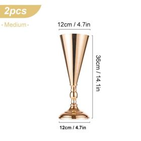 1/2Pcs Metal Candle Holders Flower Vase Centerpiece for Table Decor Candlestick Flower Pillar Road Lead Candelabra Wedding Party (Color: 2Pcs-Medium, Ships From: CN)