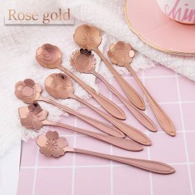 8Pcs Stainless Steel Flower Spoon Coffee Tea Spoon Cute Ice Cream Dessert Spoon Silver Christmas Gifts Kitchen Tableware Decor (Color: 8PCS Rose Gold, Ships From: China)