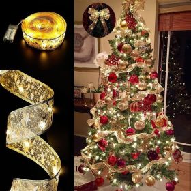 Christmas LED Decoration Festive Bow Ribbon Lights (Color: gold, size: 5m)