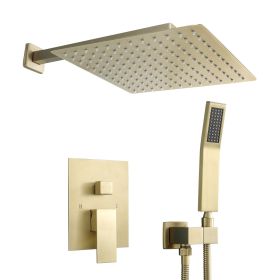 12 Inches Rain Mixer Shower Combo Set Rainfall Wall Mounted Dual Shower Head System (Finish: Gold)