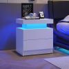 Modern Black LED Nightstand with Led Lights Bedside table with 2 High Gloss Drawers for Bedroom