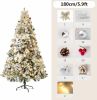 6FT/7FT Artificial Falling Snow Christmas Tree White Flocking with Plastic Silver Ball Bouquet LED Light Decoration & Metal Stand for Indoor or Outdoo