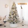 6FT/7FT Artificial Falling Snow Christmas Tree White Flocking with Plastic Silver Ball Bouquet LED Light Decoration & Metal Stand for Indoor or Outdoo